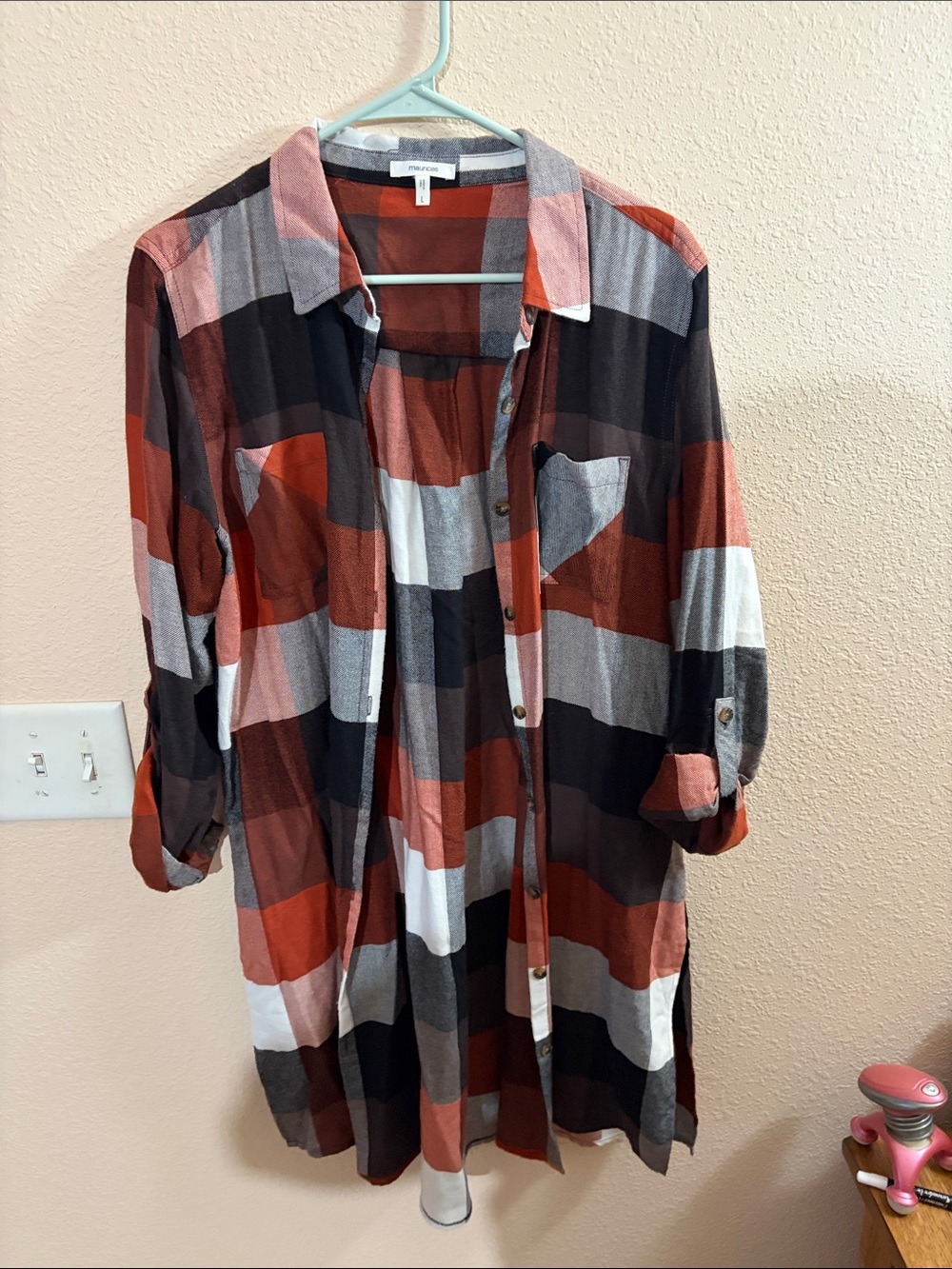 Women's Rust Plaid Button Duster
